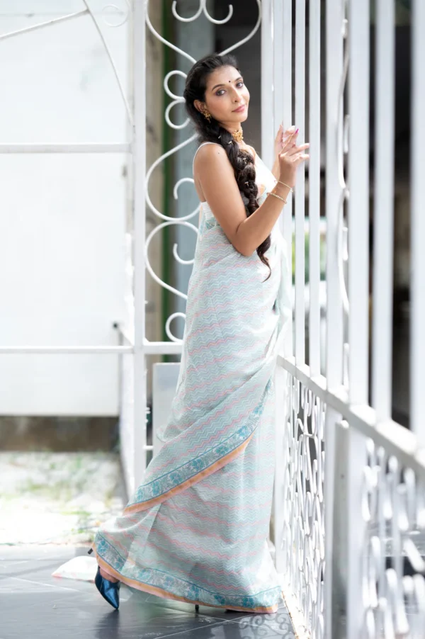 Pastel Blue Chanderi Saree - Image 2