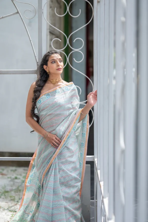 Pastel Blue Chanderi Saree - Image 4