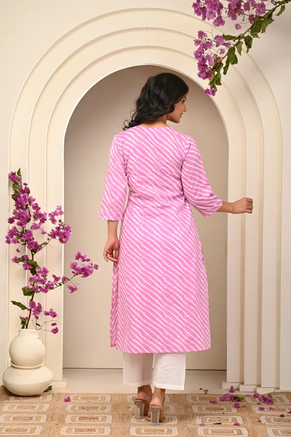 Cotton Pink Bandhani Women's Straight Kurti - Image 3
