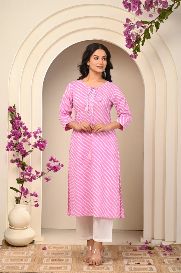Cotton Pink Bandhani Women's Straight Kurti - Image 4